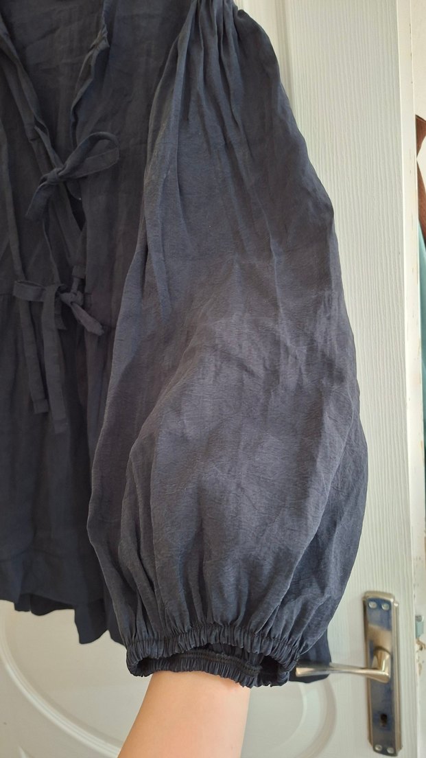 Gri Uzun Keten Hamile Tunik - Görsel 3