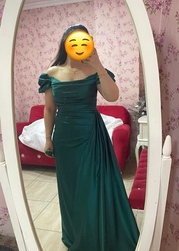 Yeşil Drapeli Uzun Abiye Elbise - Görsel 2