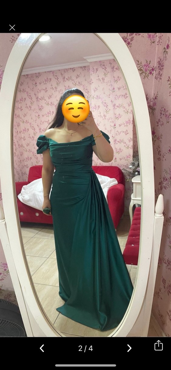 Yeşil Drapeli Uzun Abiye Elbise - Görsel 2