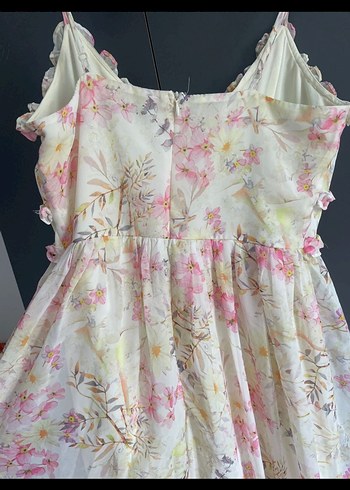 Pembe Ekru Çiçek Detaylı Bohem Uzun Elbise - Görsel 4