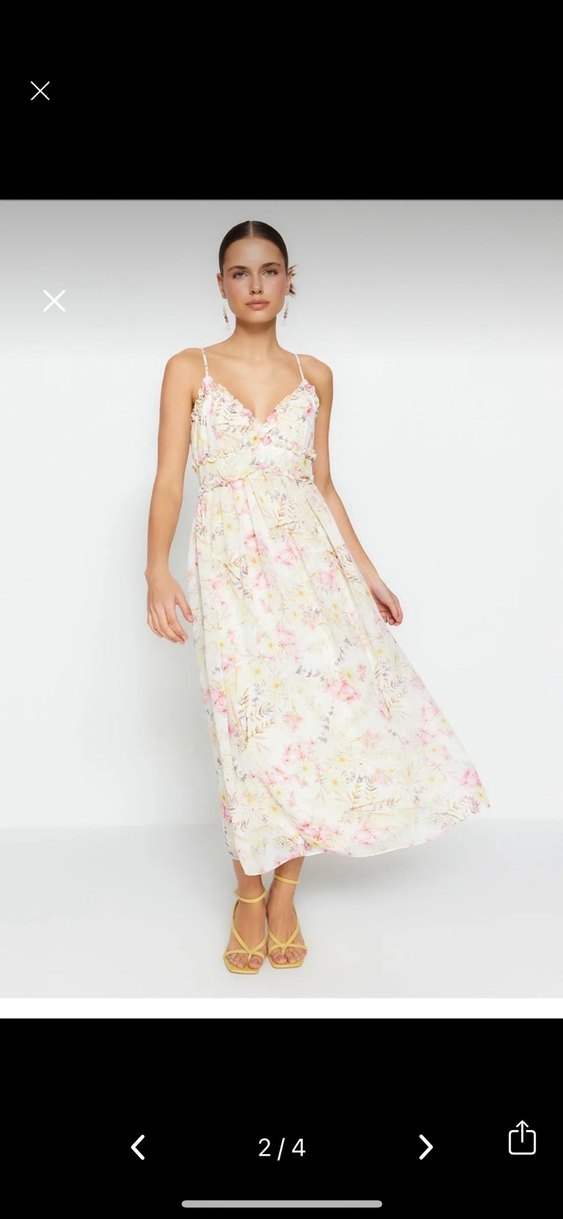 Pembe Ekru Çiçek Detaylı Bohem Uzun Elbise - Görsel 2