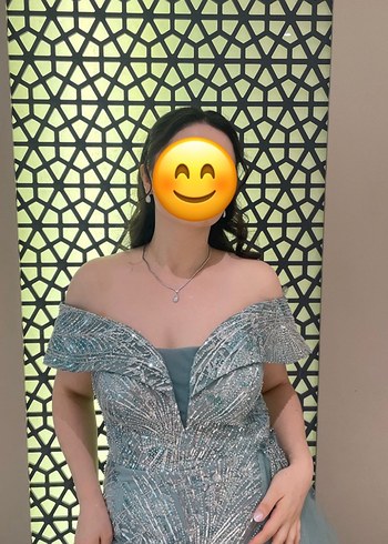 Turkuaz Drapeli Uzun Abiye Elbise - Görsel 4