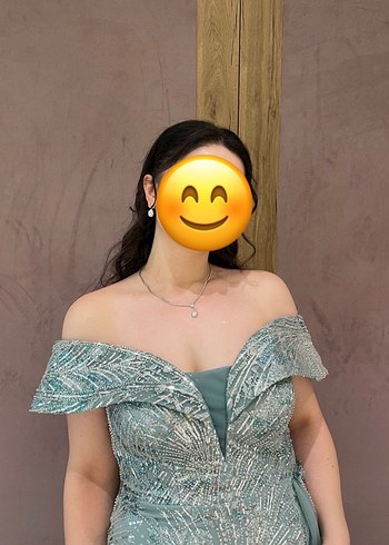 Turkuaz Drapeli Uzun Abiye Elbise - Görsel 3