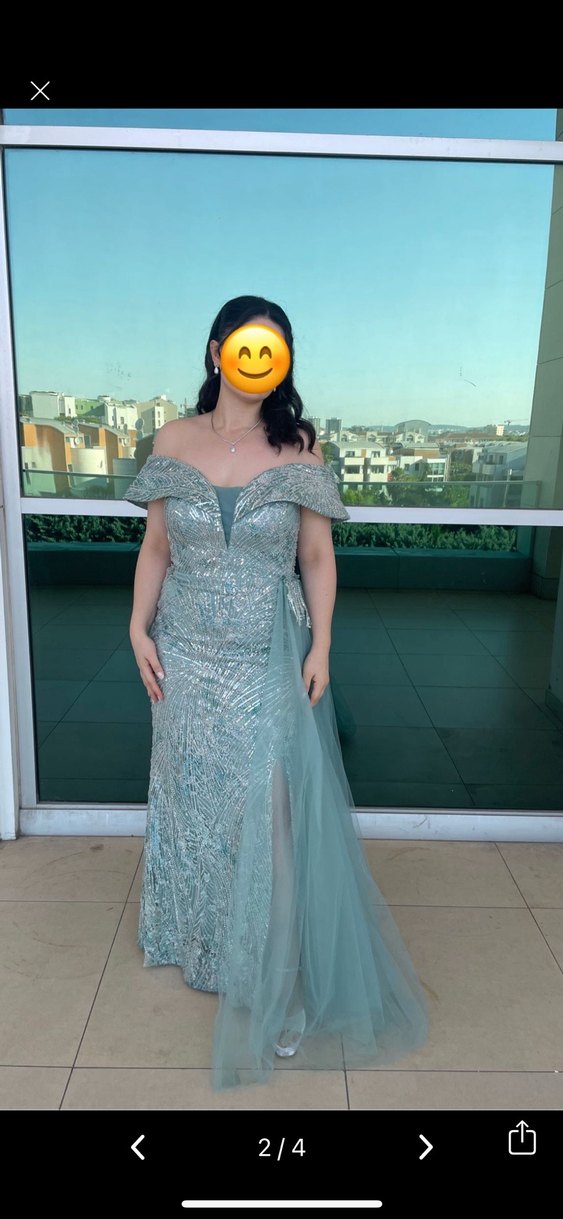 Turkuaz Drapeli Uzun Abiye Elbise - Görsel 2