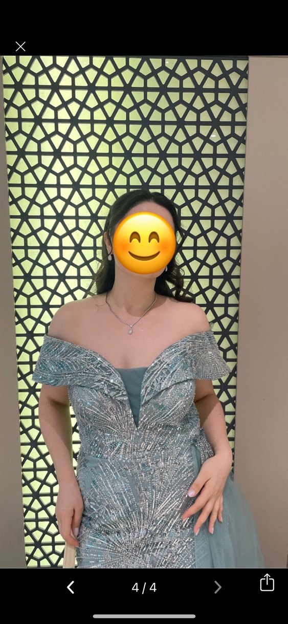 Turkuaz Drapeli Uzun Abiye Elbise - Görsel 4