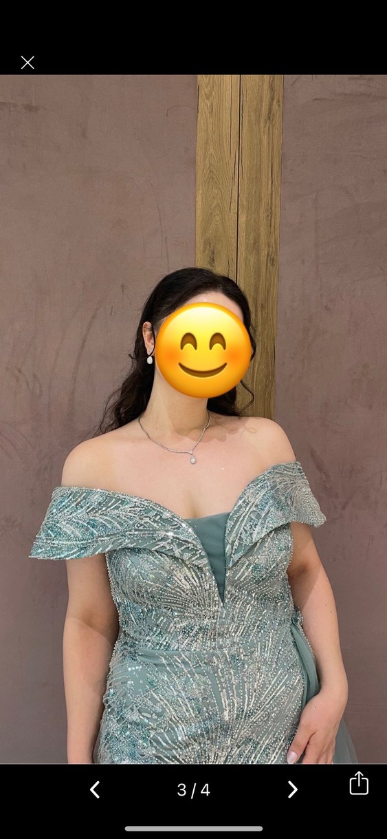 Turkuaz Drapeli Uzun Abiye Elbise - Görsel 3