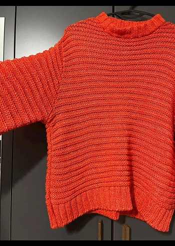 Narçiçeği Renginde Oversize Örgü Kadın Kazak - Görsel 2