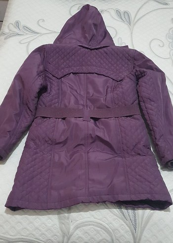 Kemerli Uzun Mor Kız Çocuk Kaban - Görsel 4