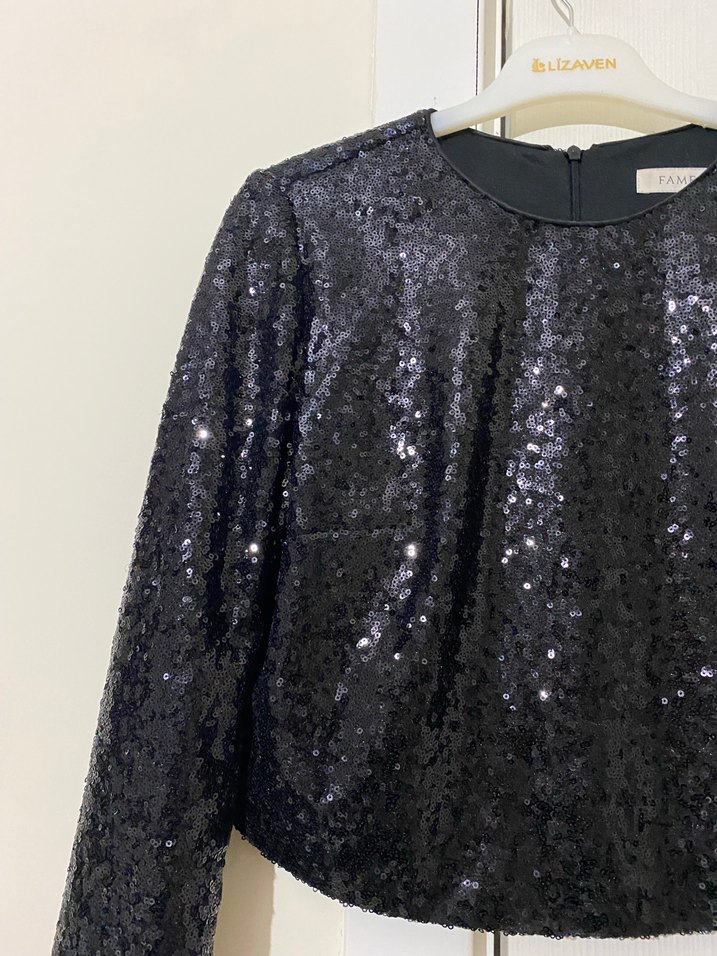 Siyah Payetli Uzun Kollu Kadın Bluz - Görsel 2