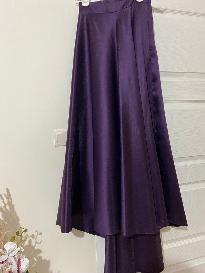 Mor Uzun Drapeli Kadın Etek - Görsel 2