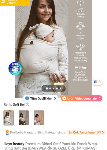 Bebek İlays Beauty Premium Sling Gri Pamuklu 0-14 kg - Görsel 8