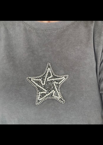 s Beden gri Renk Gri yıkama %100 pamuk tshirt