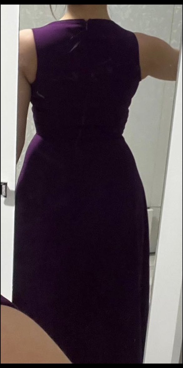 Mor Uzun V Yaka Kadın Abiye Elbise - Görsel 2