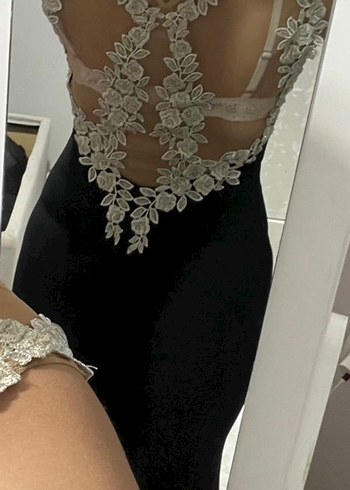 Siyah Uzun Drapeli V Yaka Abiye Elbise - Görsel 3