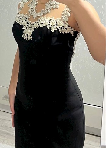 Siyah Uzun Drapeli V Yaka Abiye Elbise - Görsel 2