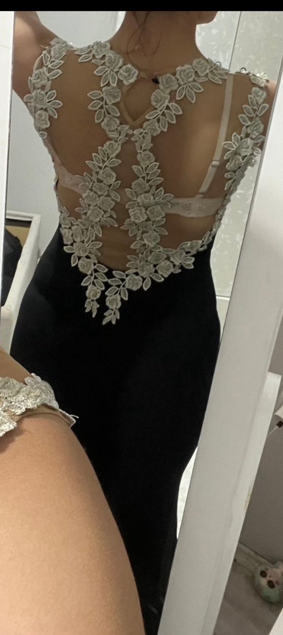 Siyah Uzun Drapeli V Yaka Abiye Elbise - Görsel 3