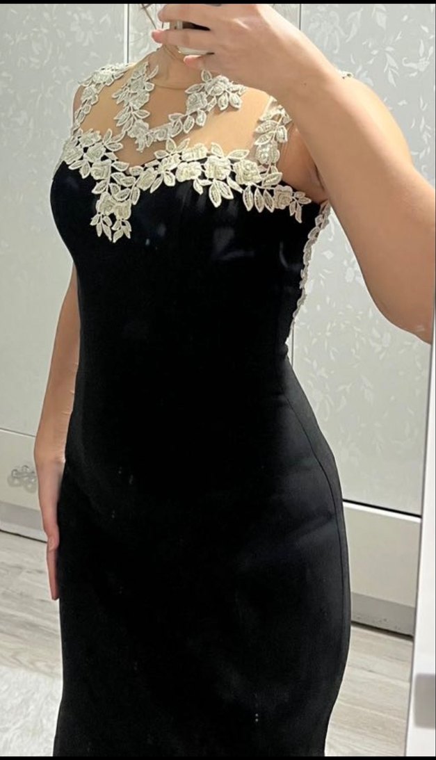 Siyah Uzun Drapeli V Yaka Abiye Elbise - Görsel 2