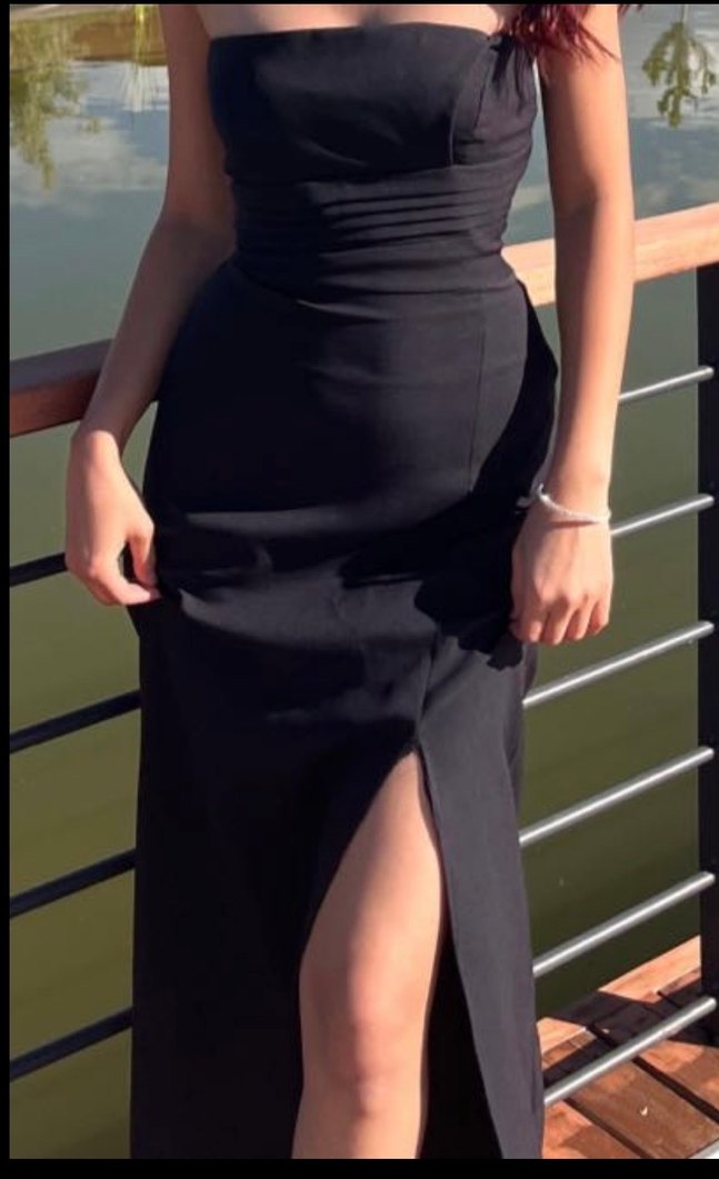 Siyah Straplez Uzun Abiye Elbise - Görsel 2