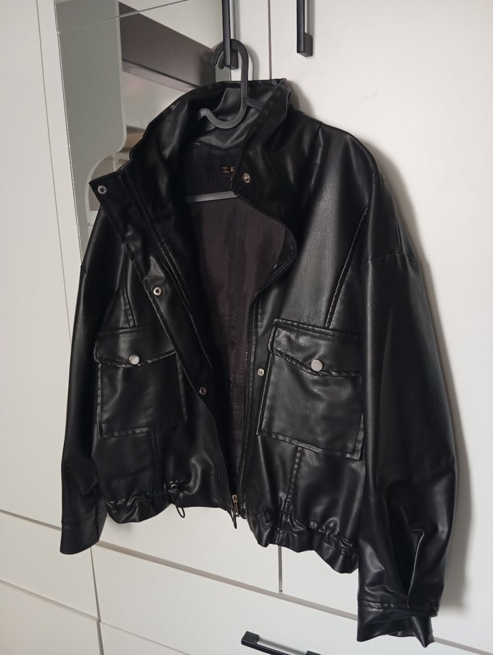Siyah Oversize Deri Ceket — görsel 3/12