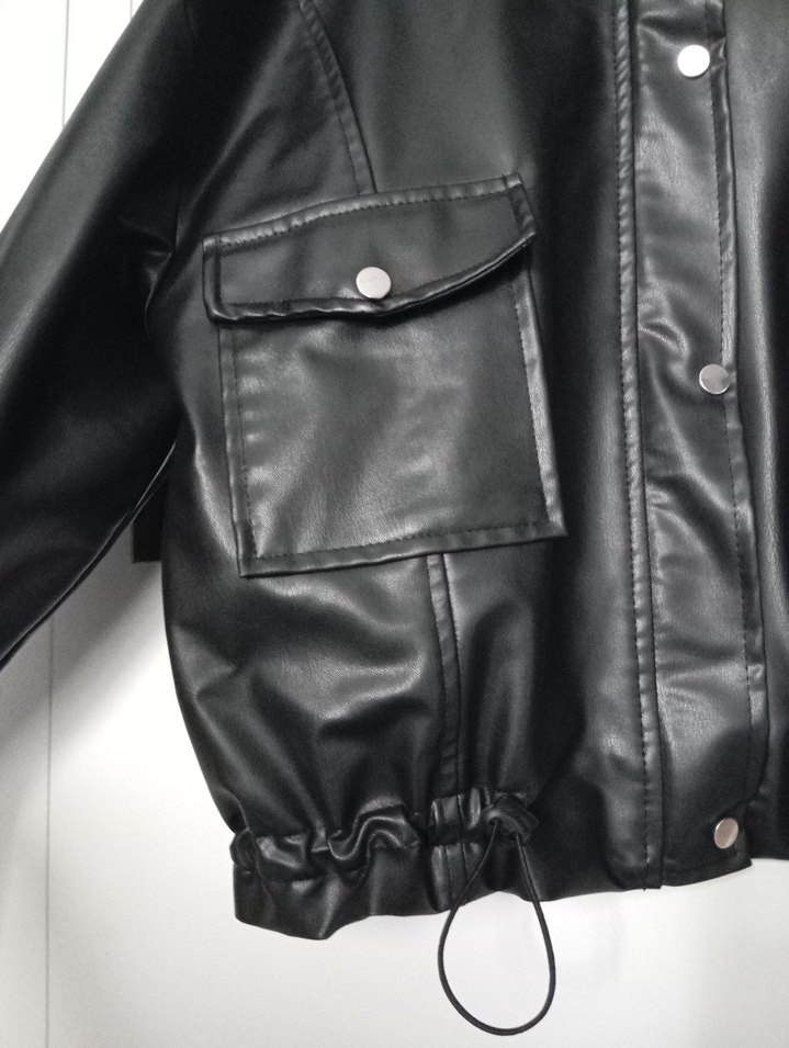Siyah Oversize Deri Ceket — görsel 9/12