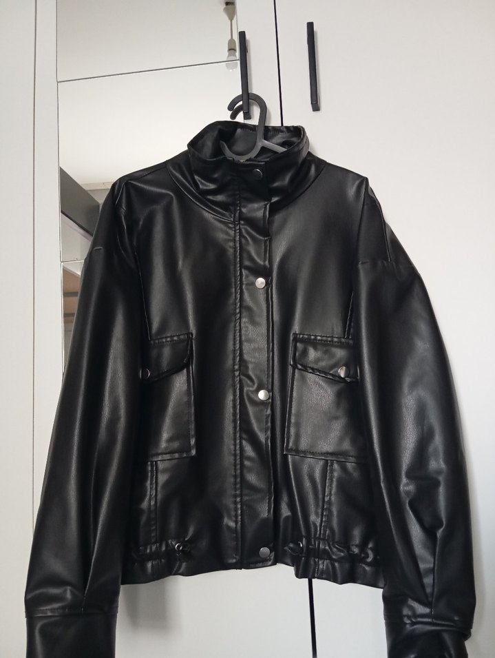 Siyah Oversize Deri Ceket — görsel 11/12