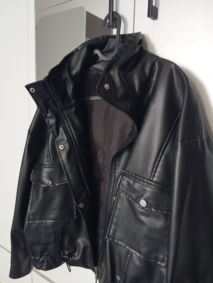 Siyah Oversize Deri Ceket — görsel 7/12