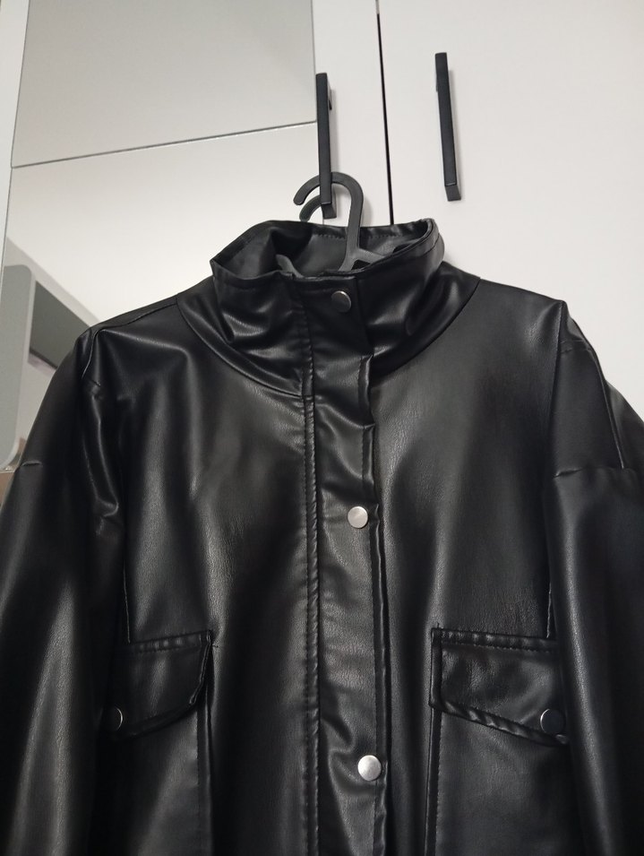 Siyah Oversize Deri Ceket — görsel 5/12