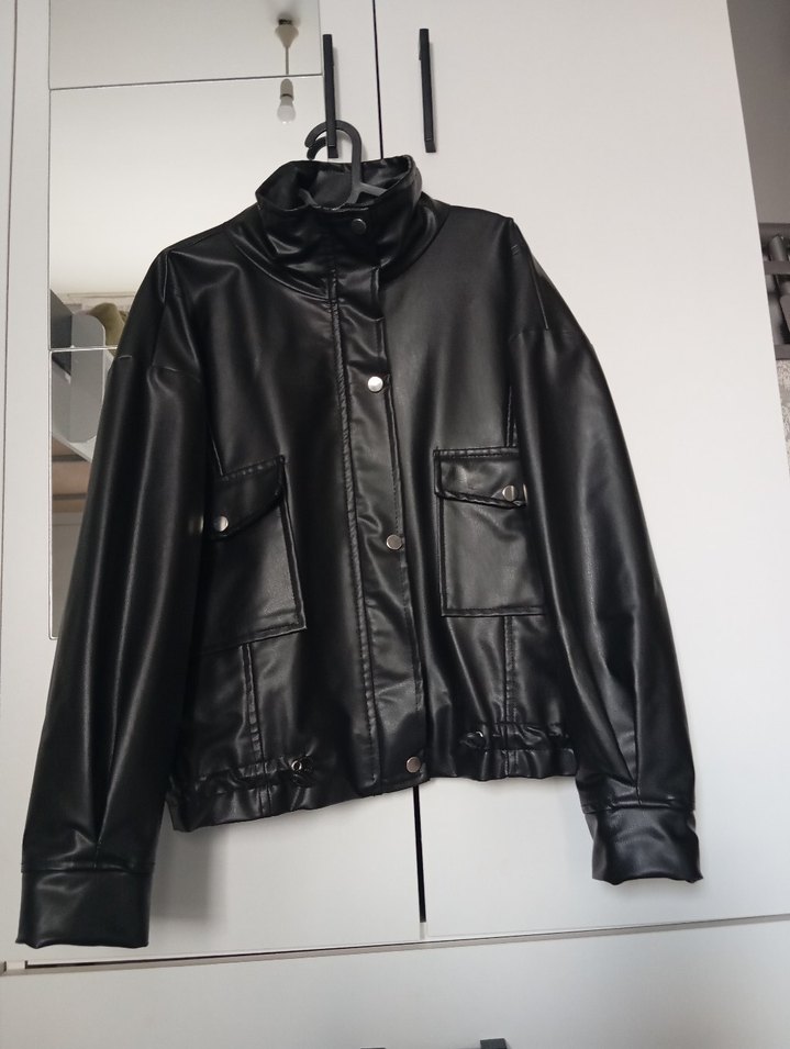 Siyah Oversize Deri Ceket — görsel 10/12