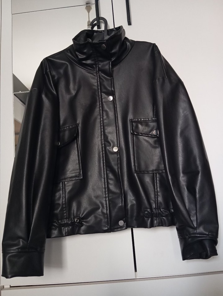 Siyah Oversize Deri Ceket — görsel 4/12