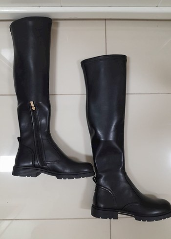 39 Beden siyah Renk Siyah Deri Diz Üstü Stiletto Çizme