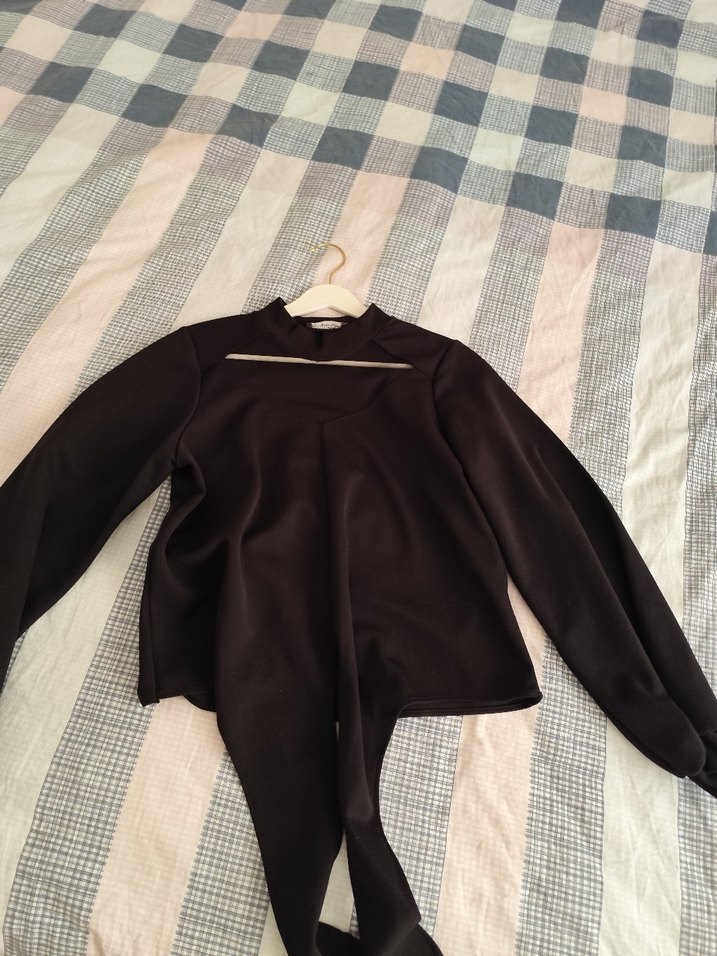 Siyah V Yakalı Transparan Gömlek - Görsel 4