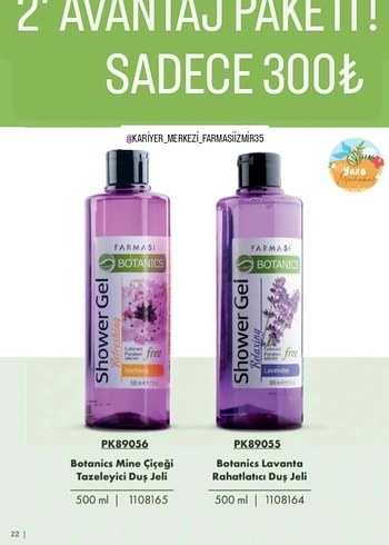 Farmasi Botanics Lavanta ve Mine Çiçeği Duş Jeli 500 ml