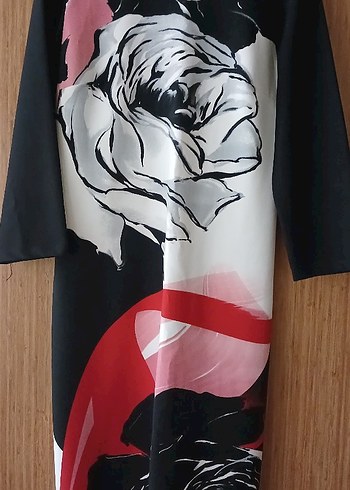 Kadın Siyah Baskılı Uzun Kollu Kimono