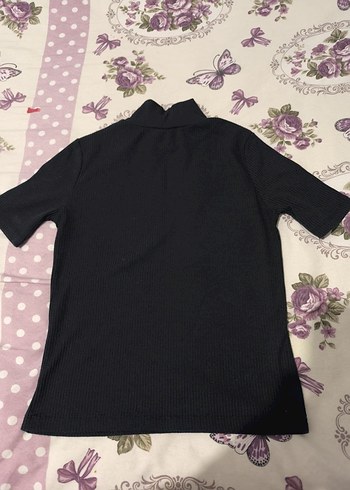 Kız Çocuk Siyah Kısa Kollu Boğazlı Tişört - Görsel 2