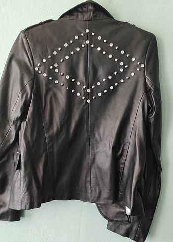 38 Beden Siyah Deri Kadın Biker Ceket