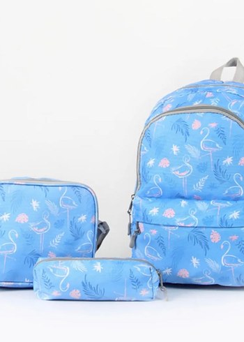 Mavi Flamingo Desenli Çocuk Okul Çantası Seti