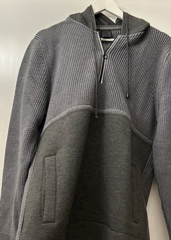 Que Gri Erkek Triko Kapüşonlu Sweatshirt