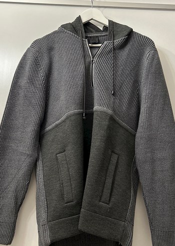 Gri Erkek Triko Kapüşonlu Sweatshirt