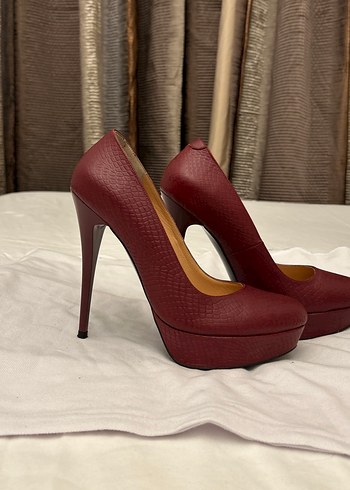 37 Beden bordo Renk Bordo Deri Platform Topuklu Kadın Stiletto