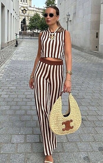 Zara çizgili triko pantolon