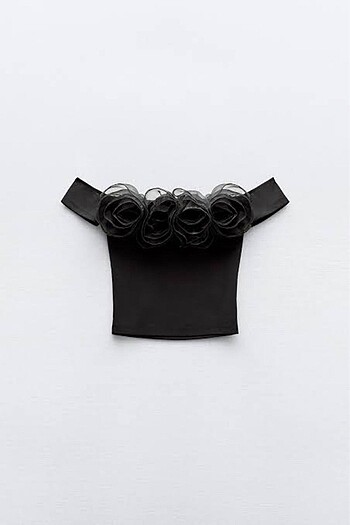Zara organze çiçek detaylı crop bluz
