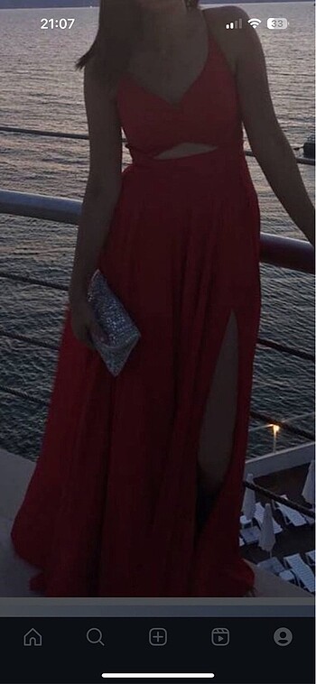 Şeref vural kırmızı uzun abiye elbise - Görsel 6