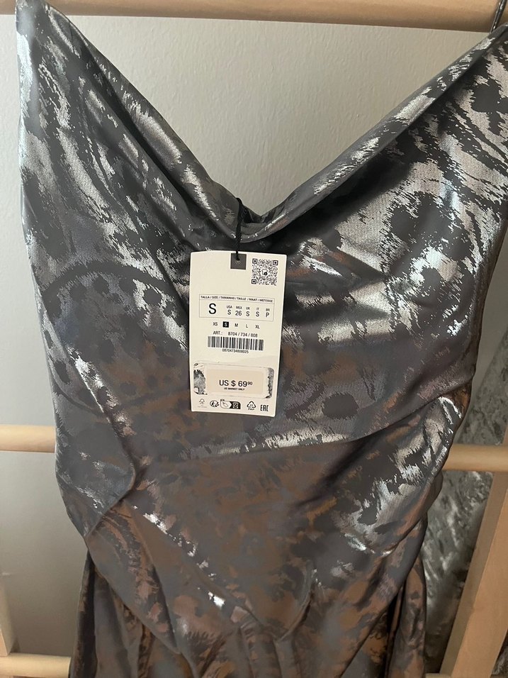 Zara Gri Drapeli Uzun Kadın Elbise - Görsel 3