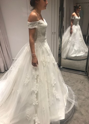 Beyaz Straplez Dantel İşlemeli A Kesim Gelinlik - Görsel 6