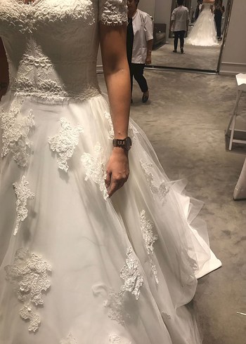 Beyaz Straplez Dantel İşlemeli A Kesim Gelinlik - Görsel 4