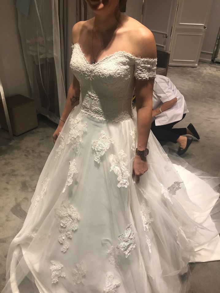 Beyaz Straplez Dantel İşlemeli A Kesim Gelinlik - Görsel 5