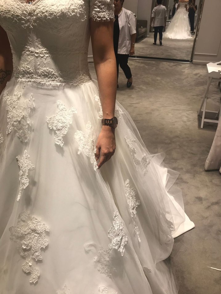 Beyaz Straplez Dantel İşlemeli A Kesim Gelinlik - Görsel 4