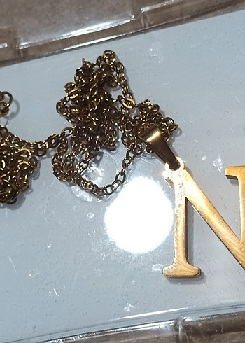 Altın Renk Zincir Detaylı Midi Kolye N harfi - Görsel 9