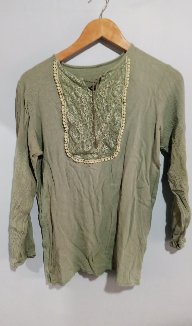 Nakışlı Bohem Bej Uzun Kollu Bluz - Görsel 2