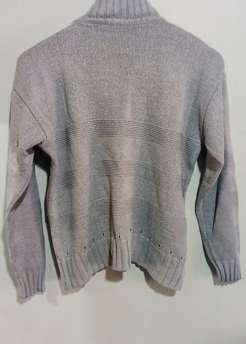 açık mavi Yüksek Yakalı Örgü Kadın Kazak - Görsel 5